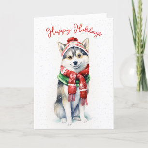 Cartes Pour Fêtes Annuelles Husky Sibérien De Noël Dans Les Snowflakes
