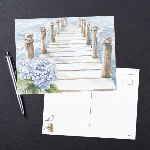 Cartes Pour Fêtes Annuelles Hydrangea Bleu Aquarelle Quai Côté Mer