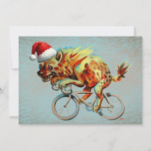 Cartes Pour Fêtes Annuelles Hyena À Vélo Portant Le Chapeau Du Père Noël