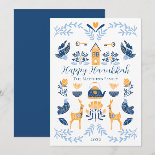 Cartes Pour Fêtes Annuelles Hygge Bleu Joyeux Hanukkah Jaune Unique