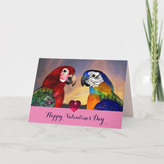 Cartes Pour Fêtes Annuelles HYPER PARROTS ROUGE, BLEU MACAWS Saint Valentin Am (Devant)