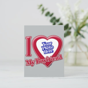 Cartes Pour Fêtes Annuelles I Love My Boyfriend Photo Red Heart Grey
