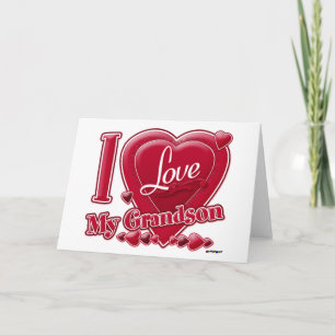 Cartes Pour Fêtes Annuelles I Love My Grandson rouge - coeur