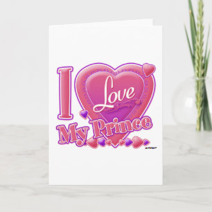 Cartes Pour Fêtes Annuelles I Love My Prince rose/violet - coeur