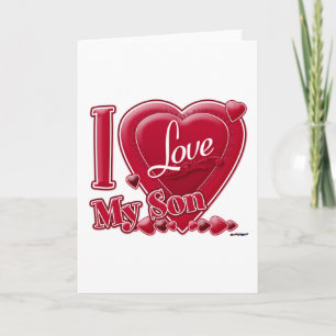 Cartes Pour Fêtes Annuelles I Love My Son rouge - coeur