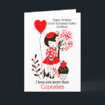 Cartes Pour Fêtes Annuelles I love you more than cupcakes<br><div class="desc">Striking red and black romantic design with typographiy I Love You More Than Cupcakes. Cupcakes can be customised to a different word if you wish and the inside message you can easily make your own.</div>