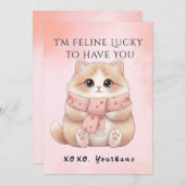 Cartes Pour Fêtes Annuelles I’m Feline Lucky to Have You Cat Valentine Card (Devant / Derrière)