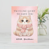 Cartes Pour Fêtes Annuelles I’m Feline Lucky to Have You Cat Valentine Card (Debout devant)