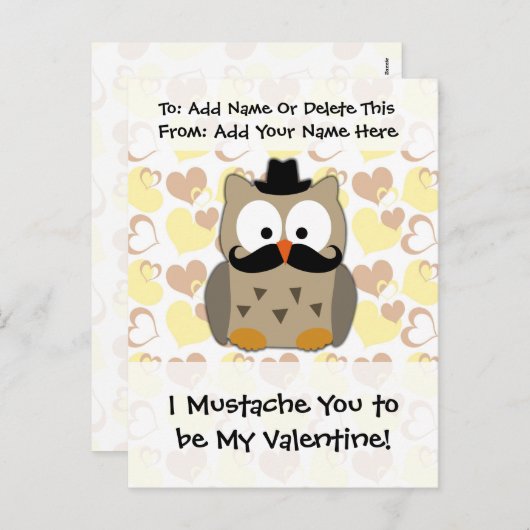 Cartes Pour Fêtes Annuelles I moustache vous à être mon Valentine (Devant / Derrière)