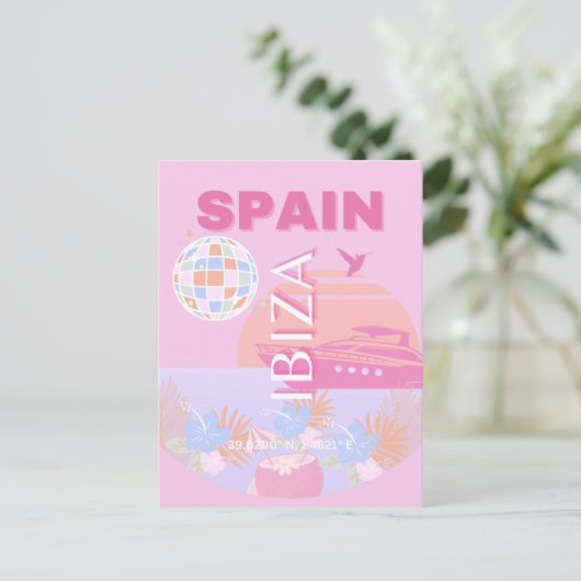 Cartes Pour Fêtes Annuelles Ibiza, Espagne, Art Voyage, Art Preppy, Rose (Debout devant)