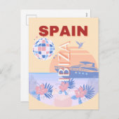 Cartes Pour Fêtes Annuelles Ibiza, Espagne, Art Voyage, Art Rétro, Pastel (Devant / Derrière)