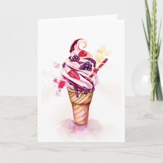 Cartes Pour Fêtes Annuelles Ice cream with strawberry and blackberry (Devant)