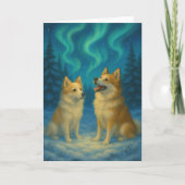 Cartes Pour Fêtes Annuelles Icelandic Sheepdog Northern Lights Holiday Card (Devant)