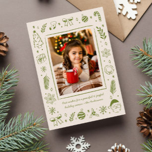 Cartes Pour Fêtes Annuelles Icônes de Noël dessinées à la main vertes fantaisi