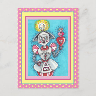 CARTES POUR FÊTES ANNUELLES IDÉE CLAIRE ROBOT DE FILLE, COEURS MÉCANIQUES COLO