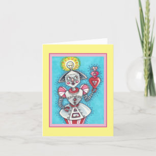 CARTES POUR FÊTES ANNUELLES IDÉE CLAIRE ROBOT DE FILLE, COEURS MÉCANIQUES COLO