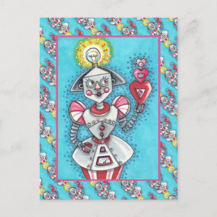 CARTES POUR FÊTES ANNUELLES IDÉE CLAIRE ROBOT DE FILLE, COEURS MÉCANIQUES COLO