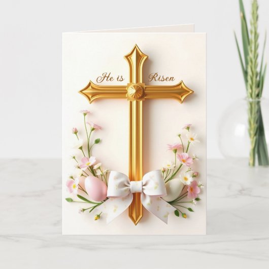 Cartes Pour Fêtes Annuelles Il est ressuscité Fleuriste Croix catholique relig (Devant)