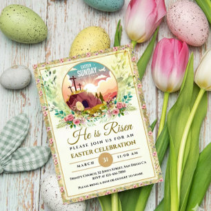 Cartes Pour Fêtes Annuelles Il est ressuscité Fleurs aquarelles de Pâques, Rel