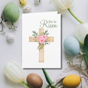 Cartes Pour Fêtes Annuelles Il est ressuscité Floral Cross Christian Pâques
