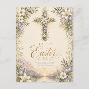 Cartes Pour Fêtes Annuelles Il Est Ressuscité Pâques, Élégante Croix Florale C
