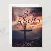 Cartes Pour Fêtes Annuelles Il est ressuscité Pâques Script Cross (Devant / Derrière)