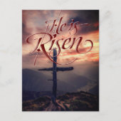 Cartes Pour Fêtes Annuelles Il est ressuscité Pâques Script Cross (Devant)