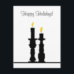 Cartes Pour Fêtes Annuelles Illusion de chandelier<br><div class="desc">Ce dessin est basé sur les visages et les vases célèbres dans l'illusion de silhouette. Dans cette version deux les chandeliers forment également la silhouette d'un garçon debout. Les bougies sont noires sur un arrière - plan blanc permettant les flammes jaunes dans le pot.</div>