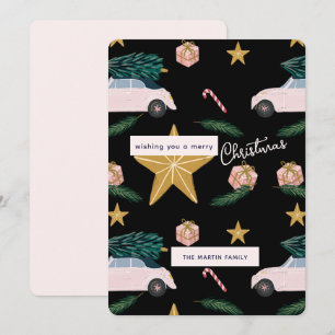 Cartes Pour Fêtes Annuelles Illustration Black Pink Christmas Tree Cars Holida