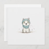 Cartes Pour Fêtes Annuelles Illustration Cosy Husky - Adorable Chiot en Écharp (Devant / Derrière)