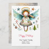 Cartes Pour Fêtes Annuelles Illustration d'ange fantaisiste Joyeuses Fêtes (Devant / Derrière)