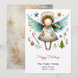 Cartes Pour Fêtes Annuelles Illustration d'ange fantaisiste Joyeuses Fêtes Rou