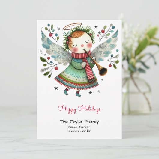 Cartes Pour Fêtes Annuelles Illustration d'ange mignon heureux (Debout devant)