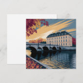 Cartes Pour Fêtes Annuelles Illustration d'art de ville européenne au bord de (Devant / Derrière)
