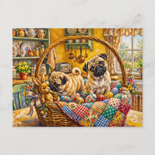 Cartes Pour Fêtes Annuelles Illustration de chiens balais dans un panier de Pâ