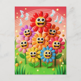 Cartes Pour Fêtes Annuelles Illustration de fleurs chantantes avec des notes d