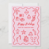 Cartes Pour Fêtes Annuelles Illustration de gribouillis moderne rose et rouge (Devant)