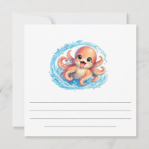Cartes Pour Fêtes Annuelles Illustration de la vie marine kawaii de pieuvre mi