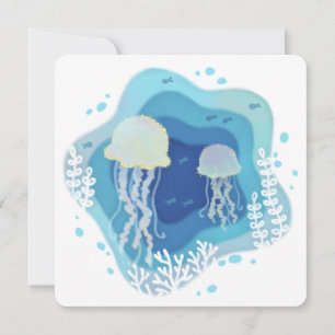Cartes Pour Fêtes Annuelles Illustration de méduses dans l'art du papier océan