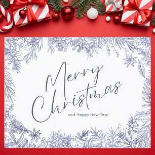 Cartes Pour Fêtes Annuelles Illustration de Noël Joyeux Bleu Botanique