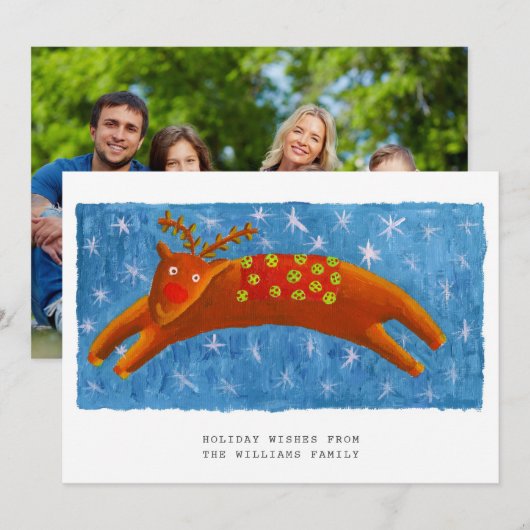 Cartes Pour Fêtes Annuelles Illustration de Photo de Renne Mignon de Noël (Devant / Derrière)
