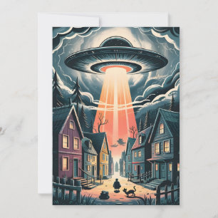 Cartes Pour Fêtes Annuelles Illustration de rue nocturne d'enlèvement par OVNI