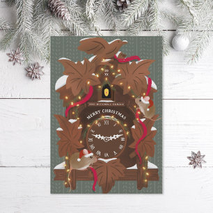 Cartes Pour Fêtes Annuelles Illustration de souris sur l'horloge de Noël