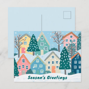 Cartes Pour Fêtes Annuelles Illustration de village enneigé pour un joyeux Noë