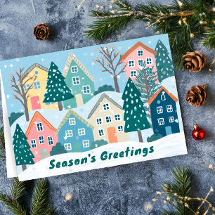 Cartes Pour Fêtes Annuelles Illustration de village enneigé pour un joyeux Noë