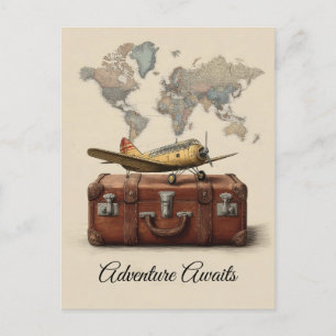 Cartes Pour Fêtes Annuelles Illustration de voyage vintage avec un avion