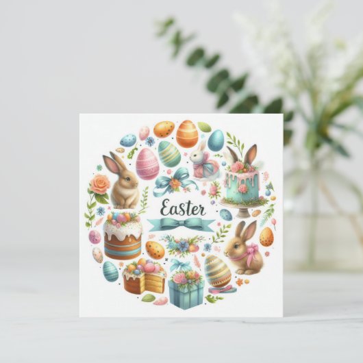 Cartes Pour Fêtes Annuelles Illustration du lapin de Pâques mignon (Debout devant)