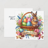 Cartes Pour Fêtes Annuelles Illustration du lapin du panier de Pâques (Devant / Derrière)