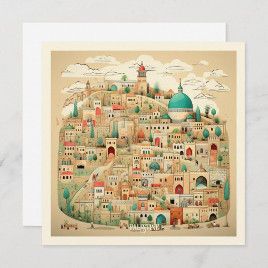 Cartes Pour Fêtes Annuelles Illustration du paysage urbain palestinien (Devant / Derrière)