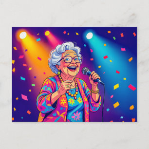 Cartes Pour Fêtes Annuelles Illustration d'une grand-mère chantant sur scène